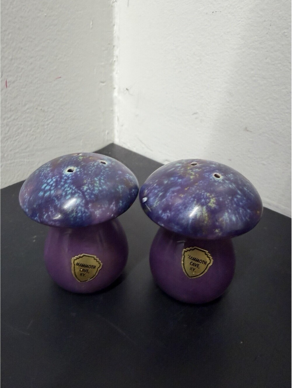 Vintage Ceramic Mushroom Salt & Pepper Shakers From Mammoth Cave Kentucky 2.75”
